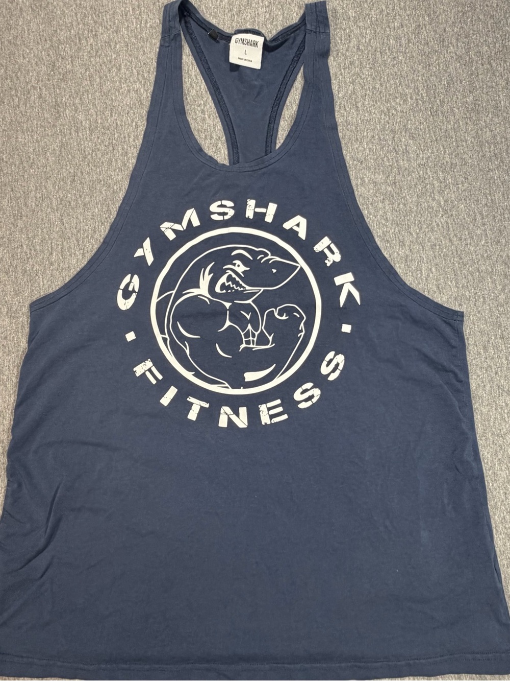 Gymshark Men's Navy Blue Muscle Tank with White Logo Gym Stringer Legacy Tank